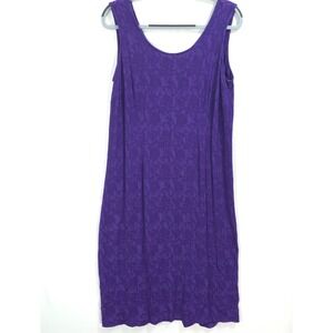 Purple Floral Jacquard Shift Dress Women 14W Crinkle Purple Romantic Classic